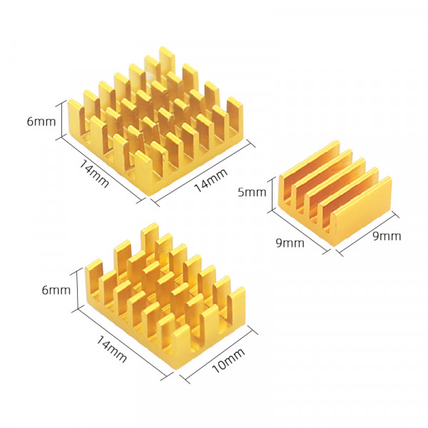 Набор 3 шт. жёлтых алюминиевых радиаторов для Raspberry Pi 4