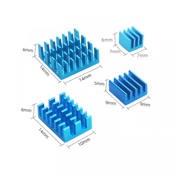 Набор 4 шт. голубых алюминиевых радиаторов для Raspberry Pi 4