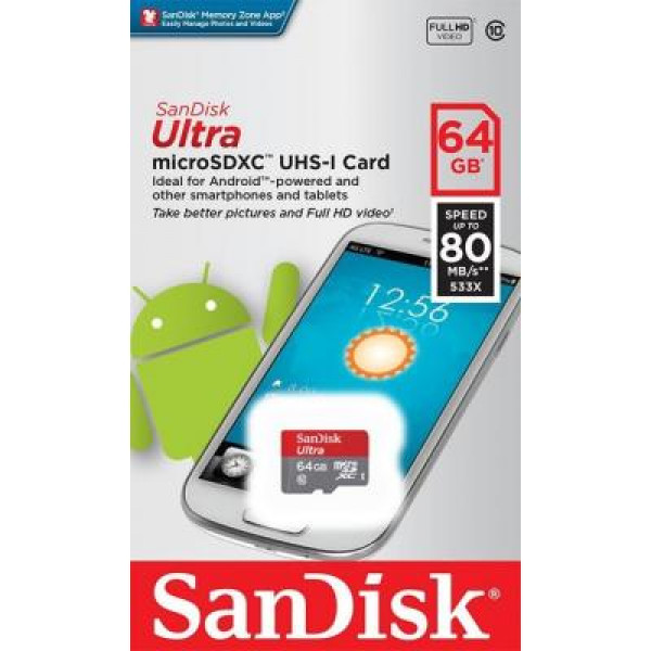 Карта пам'яті SanDisk 64GB microSD class 10 Ultra Light (SDSQUNR-064G-GN3MN)