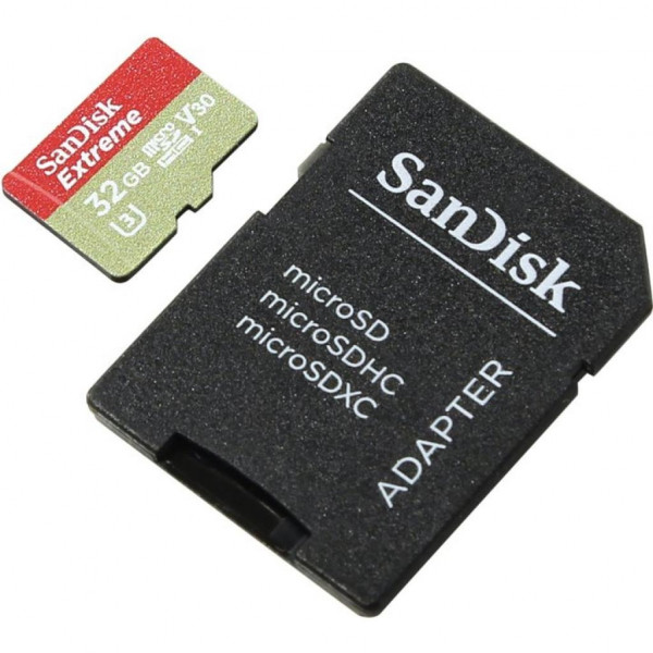 Карта пам'яті SANDISK 32GB microSD з адаптером Class 10 V30 A1 UHS-I U3 EXTREME (SDSQXAF-032G-GN6AA)