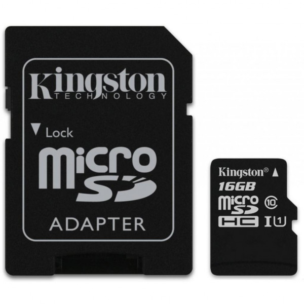 Карта памяти с адаптером Kingston 16GB microSDHC Class 10 UHS-I (SDC10G2/16GB)