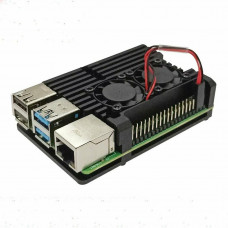 Корпус из алюминия с двойным кулером для Raspberry Pi 4 чёрный