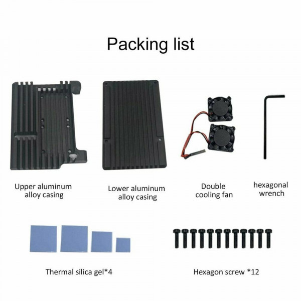 Корпус из алюминия с двойным кулером для Raspberry Pi 4 чёрный