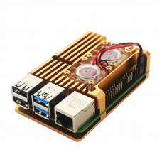 Корпус из алюминия с двойным кулером для Raspberry Pi 4 золотой