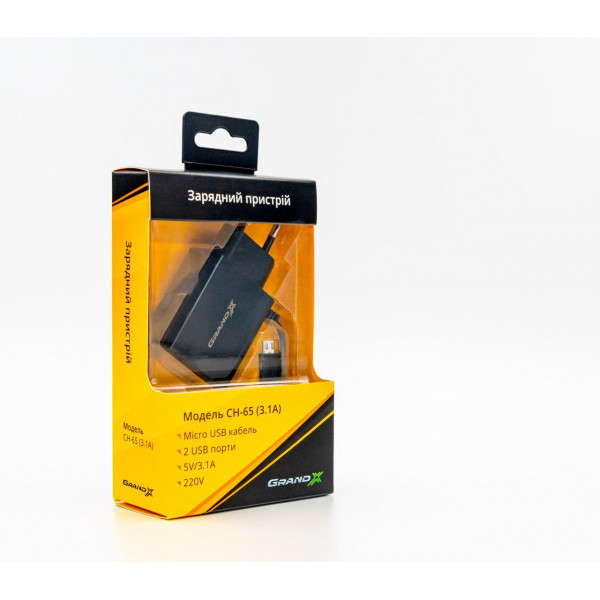Блок питания Grand-X CH-65B 5V 3.1 A micro-USB