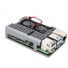 Корпус из алюминия с двойным кулером для Raspberry Pi 4 серый