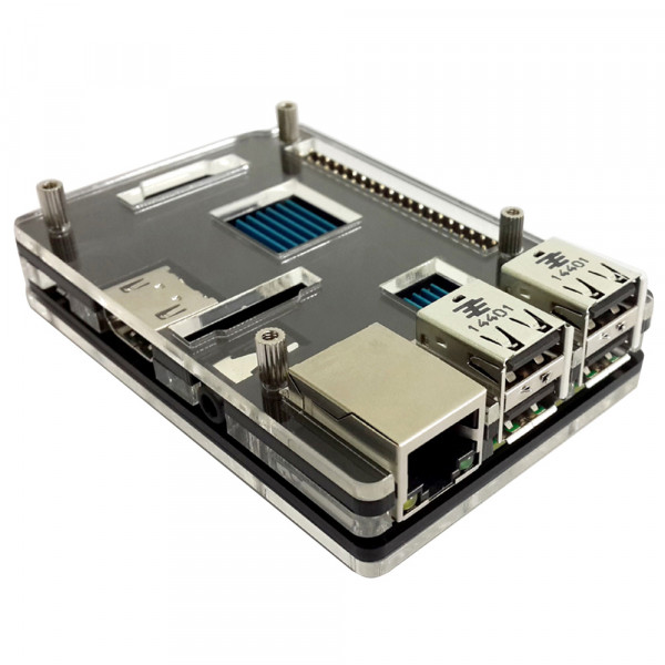 Двухцветный корпус (чёрный + прозрачный) с металлическими болтами для Raspberry Pi 3 B