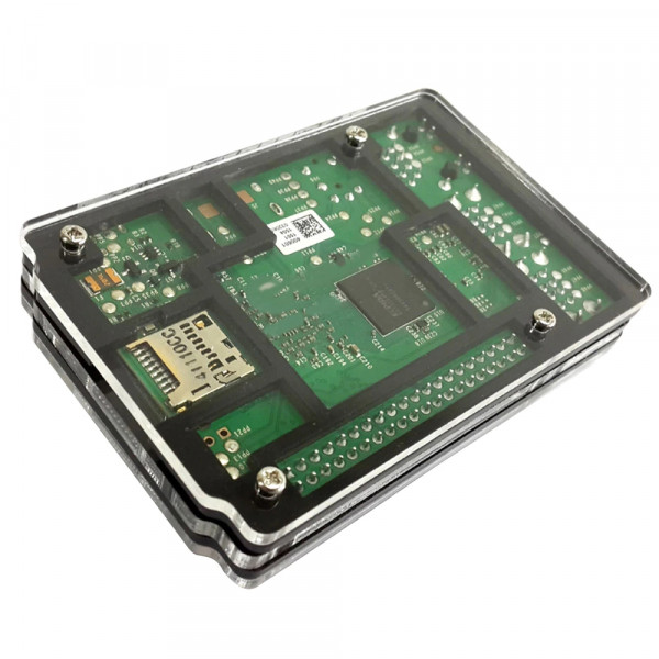 Двухцветный корпус (чёрный + прозрачный) с металлическими болтами для Raspberry Pi 3 B