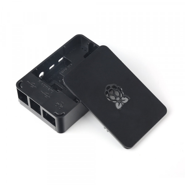 Чёрный пластиковый корпус с логотипом Raspberry Pi 4B