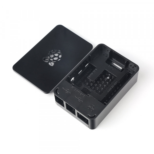 Чёрный пластиковый корпус с логотипом Raspberry Pi 4B
