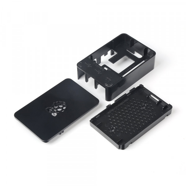 Чёрный пластиковый корпус с логотипом Raspberry Pi 4B