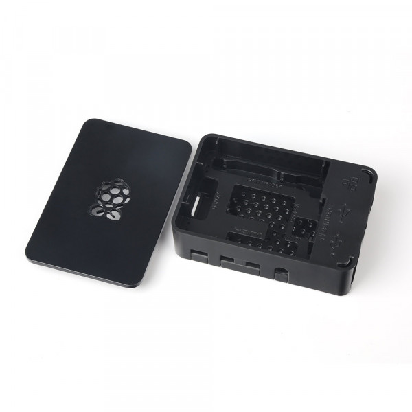 Чёрный пластиковый корпус с логотипом Raspberry Pi 4B