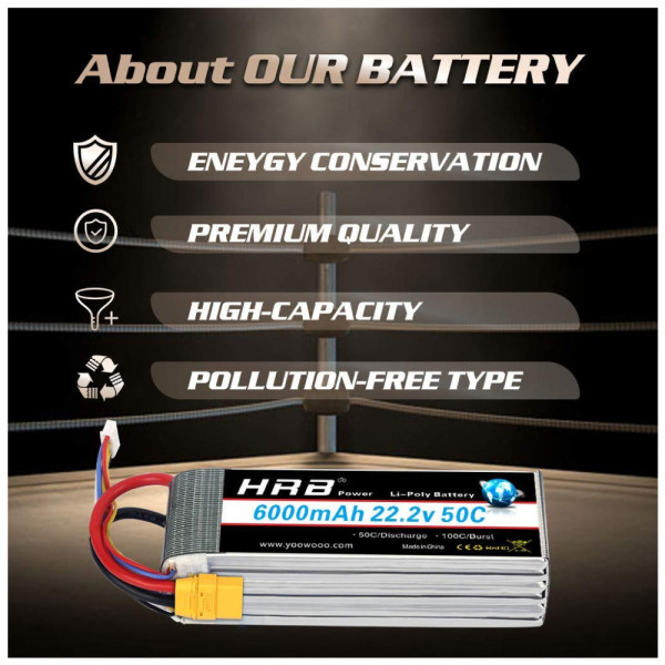 Аккумулятор для дрона HRB_ Lipo 6s 22.2V 6000mAh 50C XT60 (HR-6000MAH-6S-50C-XT60)