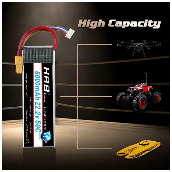 Аккумулятор для дрона HRB_ Lipo 6s 22.2V 6000mAh 50C XT60 (HR-6000MAH-6S-50C-XT60)