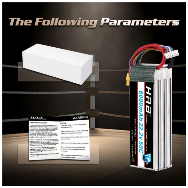 Аккумулятор для дрона HRB_ Lipo 6s 22.2V 6000mAh 50C XT60 (HR-6000MAH-6S-50C-XT60)